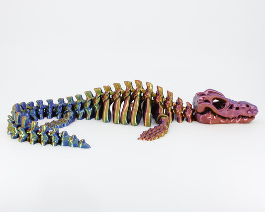 Side view of the Australian made articulated Mosasaurus skeleton, emphasizing the streamlined body and flexi spine movement.