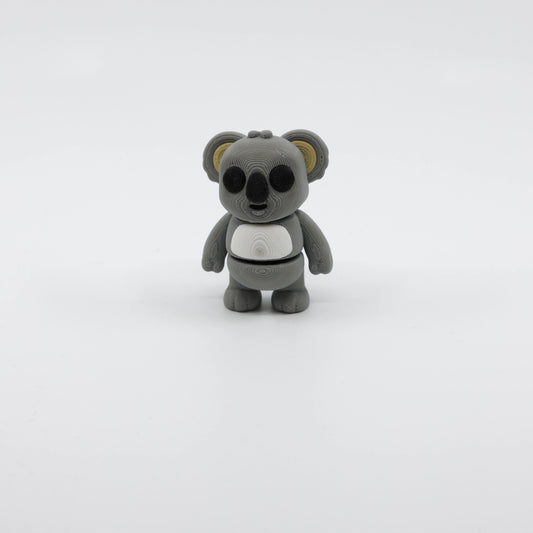 Front view of articulated mini koala sensory fidget with 3D printed facial details and ears