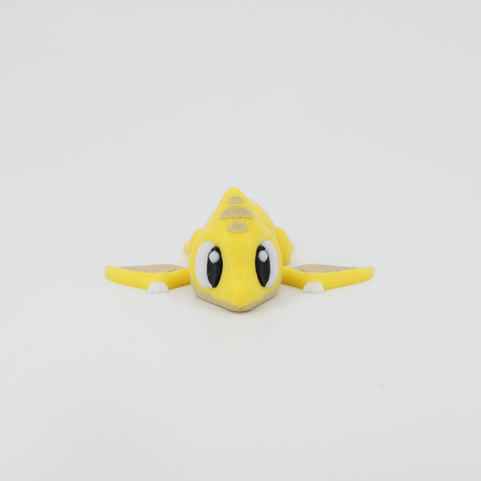 Front view of the Mini Pterodactyl Wiggle Bud fidget toy. Highlights the pointed beak and articulated wings created via 3D printing.