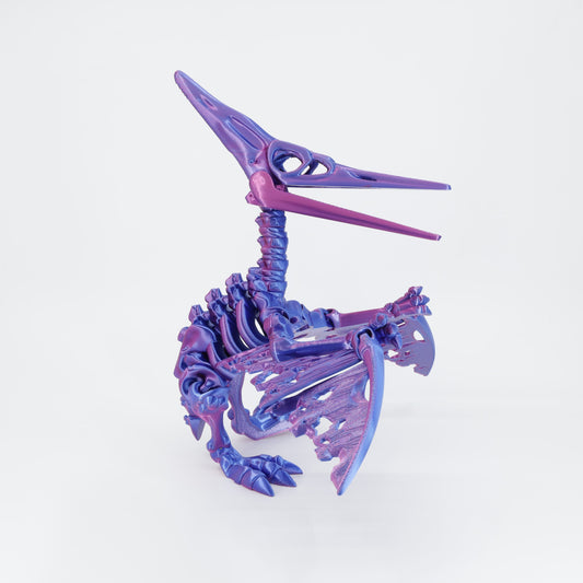 Side view of the Australian made articulated Pteranodon skeleton, emphasizing the crest and flexi wing structure.