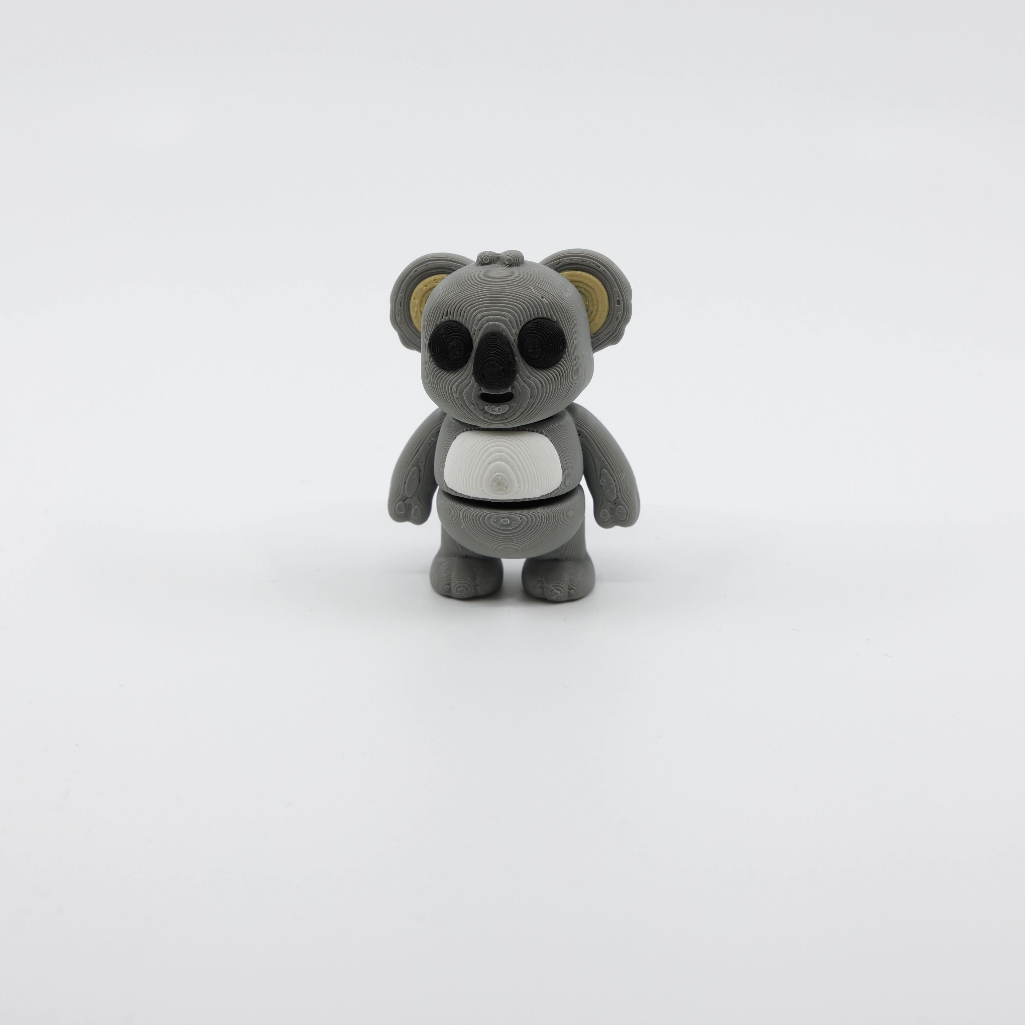 Front view of articulated mini koala sensory fidget with 3D printed facial details and ears