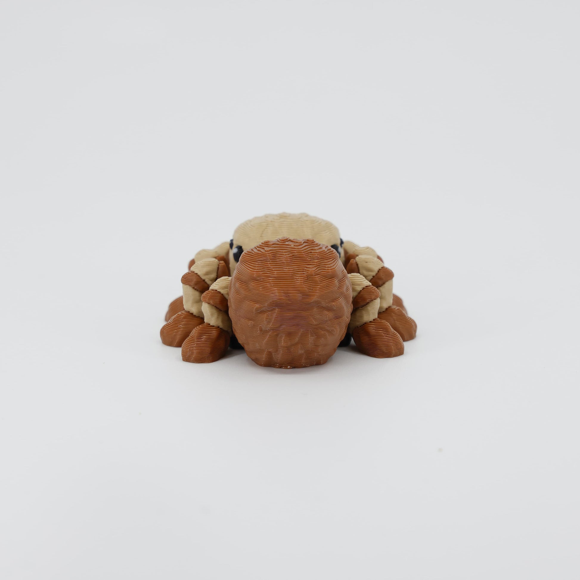 Back detail of the sensory 3D printed mini spider, emphasizing the round abdomen and eight legs designed for fidget play.