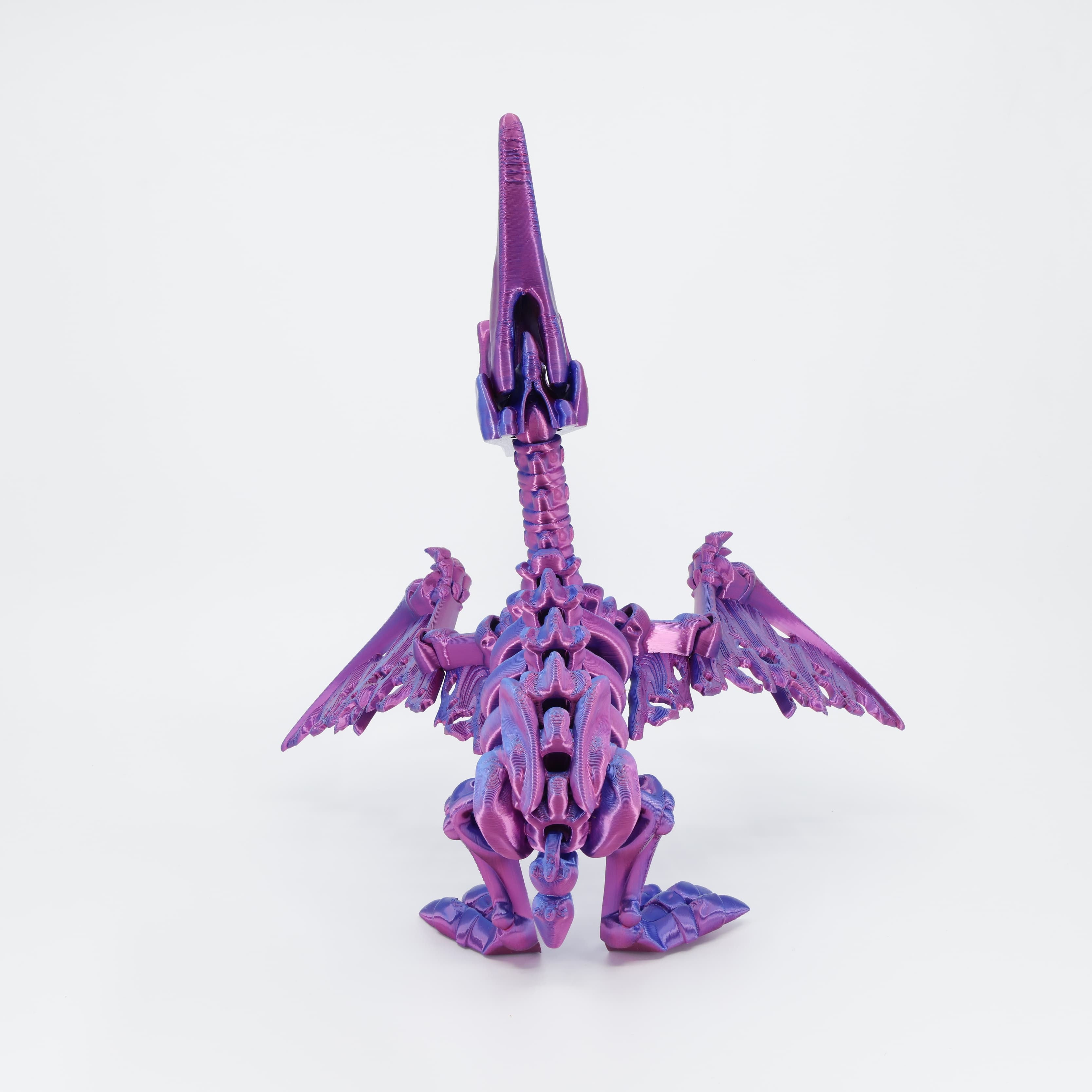 Back detail of the sensory 3D printed dinosaur skeleton, clearly showing the spine and connected wings for full fidget action.