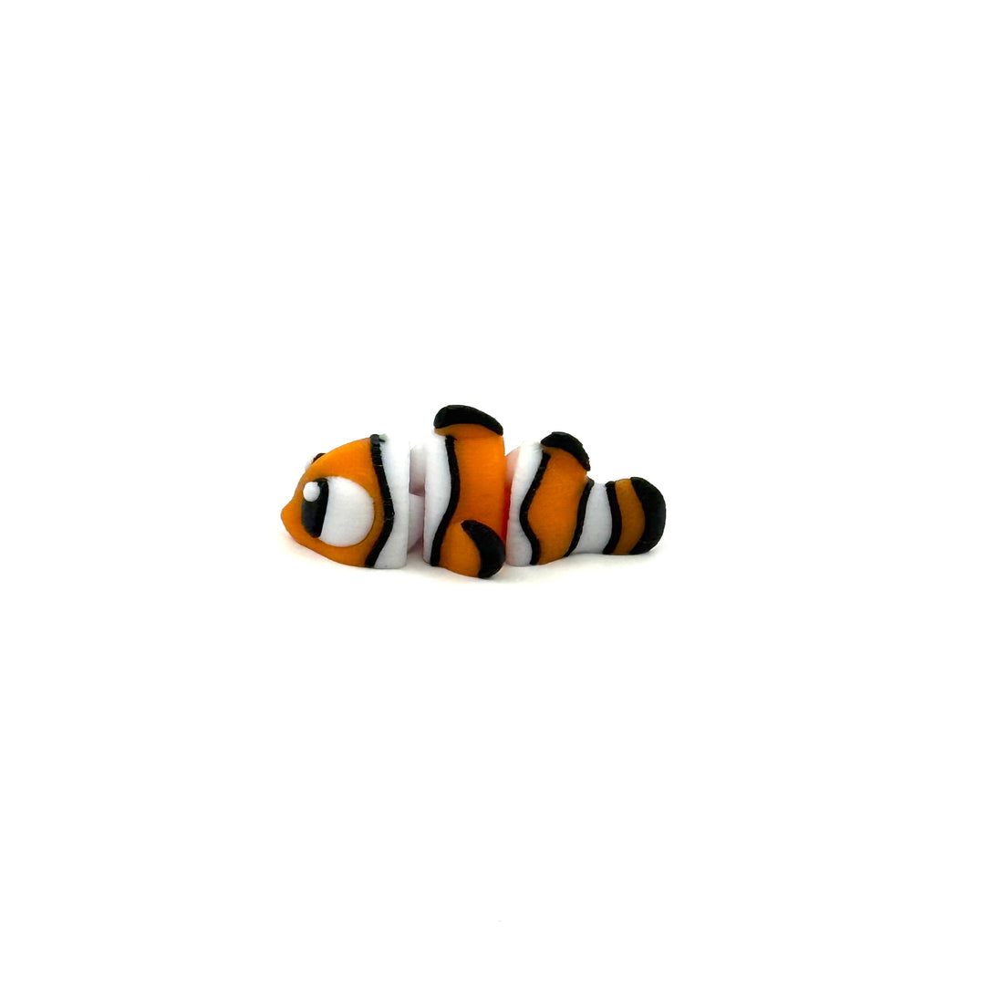 Side view of 3D printed mini clownfish articulated fidget